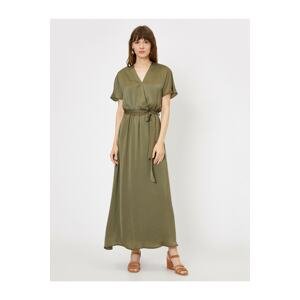 Koton Women's Green V-Neck Short Sleeve Maxi Dress