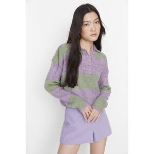 Trendyol Lilac Crop Soft Textured Color Block Knitwear Sweater