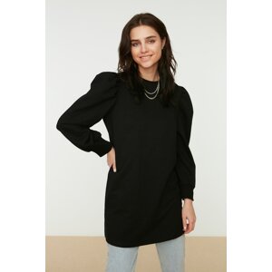 Trendyol Black Sleeve Detail Knitted Crewneck Tunic with a Slit