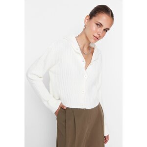 Trendyol Ecru Crop Soft Textured Stand-Up Collar Knitwear Cardigan