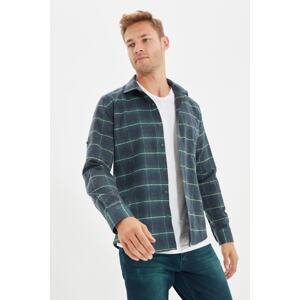 Trendyol Men's Green Slim Fit Epaulette Lumberjack Plaid Shirt