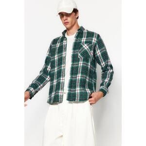 Trendyol Pánská zelená slim fit dřevorubecká kostkovaná košile s knoflíkovým límečkem