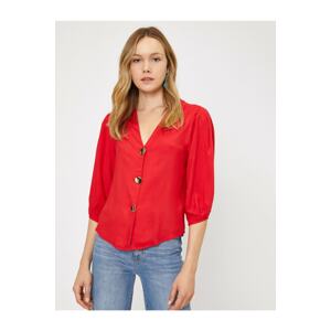 Koton V-Neck Pleated 3/4 Sleeve Shirt