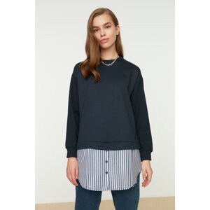 Trendyol Navy Blue Crew Neck Knitted Sweatshirt with Pull-Down Shirts