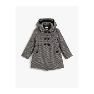 Koton Hoodie, Patterned and Buttoned Coat