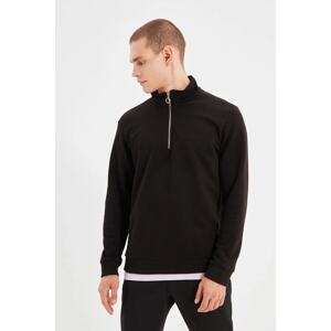 Trendyol Black Men's Regular/Real fit Stand Up Collar with Zipper Detail Basic Cotton Sweatshirt.