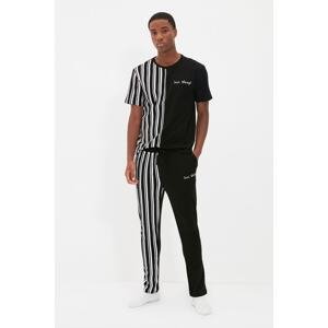 Trendyol Black Men's Regular Half Striped Knitted Pajamas Set
