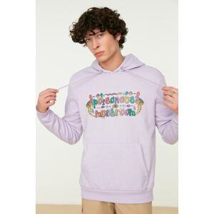 Trendyol Lilac Mens Regular/Real fit Long Sleeved Printed Sweatshirt with a Hoodie