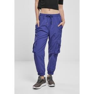 Dámské vlnité nylonové cargo kalhoty s vysokým pasem modrofialové