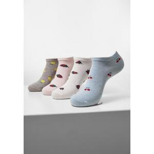 Ovocné neviditelné ponožky z recyklované příze 4 balení šedá+krémová+světlemodrá+růžová