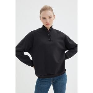 Trendyol Black Basic Stand Up Collar Zippered Rack Knitted Sweatshirt