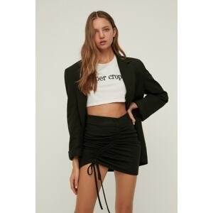 Trendyol Black Shirred Detail, Fitted Mini Knitted Skirt