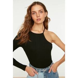 Trendyol Black Ribbed Fitted Crew Neck Single Sleeve Elastic Knitted Blouse