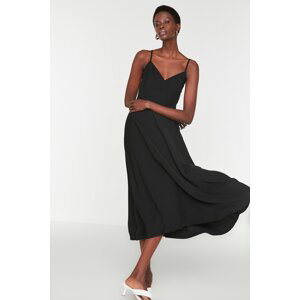Trendyol Black Woven Straps Double Breasted Neck Midi Woven Dress