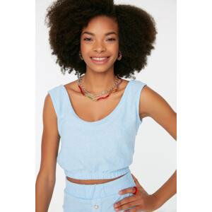 Trendyol Light Blue Terry Crop, Knitted Singlets