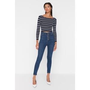 Trendyol Navy Blue High Waist Skinny Jeans With Buttons In The Front