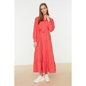Trendyol Coral Dominant Collar Belted Wide Fit Woven Dress