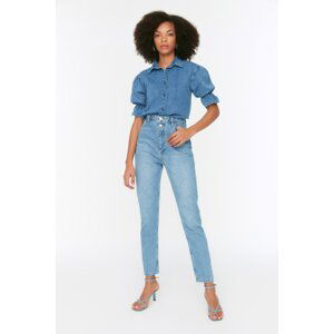 Trendyol Blue Tall High Waist Mom Jeans with Double Button Detailed