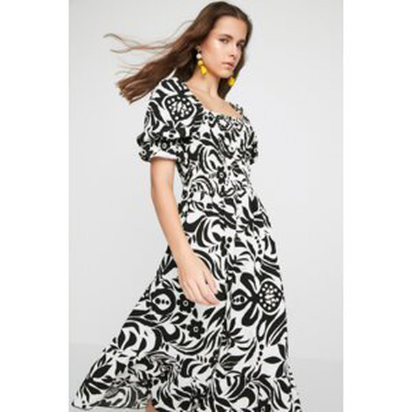 Trendyol Limited Edition Black Woven Patterned Gimped Midi Woven Dress