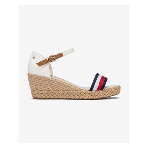 Bílé dámské sandály na klínu Tommy Hilfiger Shimmery Ribbon - Dámské