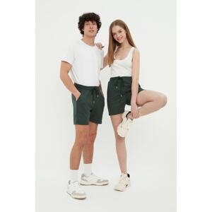 Trendyol Emerald Green Unisex Regular/Real Cut Short Length Shorts With Minimal Embroidered Text