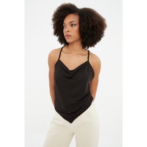 Trendyol Black Plunging Collar Rope Straps Flexible Crop Knitted Blouse