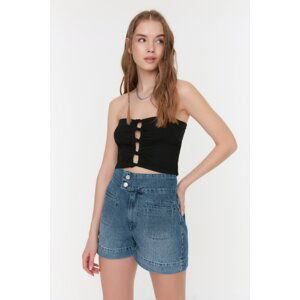 Trendyol Black Crop Corduroy Knitted Blouse