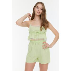 Trendyol Mint Lace Detailed Flamed Cotton Woven Pajamas Set