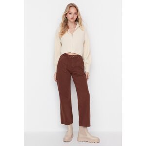 Trendyol Brown Petite Pocket Detailed High Waist 90's Wide Leg Jeans