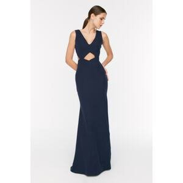 Trendyol Navy Blue Decollete Waist Evening Dress