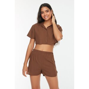 Trendyol Brown Crop Woven Pajamas Set