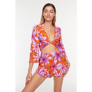 Trendyol Floral Pattern Tie Beach Blouse-Beach Shorts Set