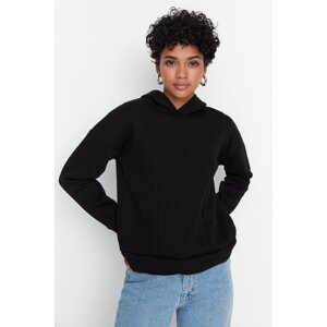 Trendyol Black Slit Detailed Knitted Sweatshirt with Fleece Inside