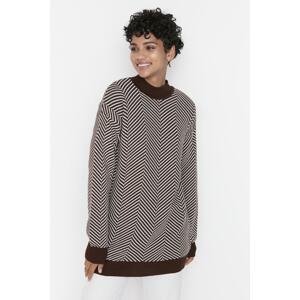 Trendyol Brown Striped Stand Up Knitwear Sweater