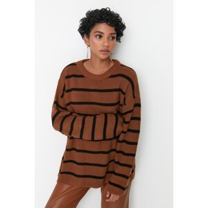 Trendyol Camel Wide Fit Striped Knitwear Sweater