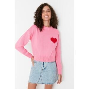 Trendyol Pink Heart Detailed Knitwear Sweater