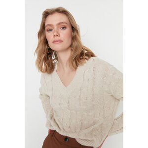 Trendyol Stone V-Neck Knit Detailed Knitwear Sweater