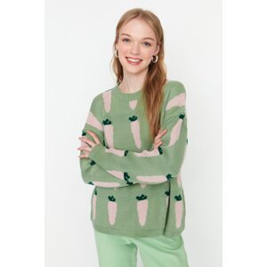 Trendyol Mint Jacquard Oversized Knitwear Sweater