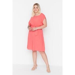 Trendyol Curve Pink Viscose Woven Dress with Lace-Up Detail