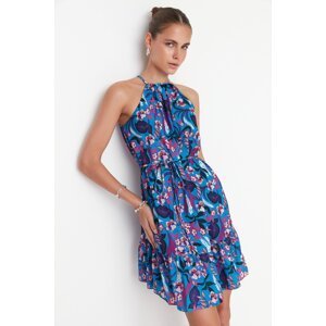 Trendyol Blue Floral Mini Woven Chiffon Lined Dress