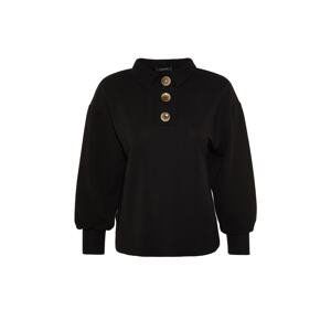 Trendyol Black Button Detailed Loose Knitted Sweatshirt