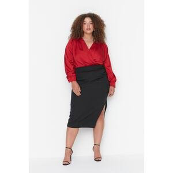 Trendyol Curve Black Woven Skirt with Shirring Detail