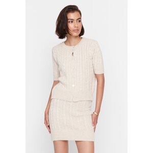 Trendyol Beige Knitted Detailed Knitwear Top and Bottom Set