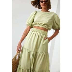 Dámská letní setová halenka se sukní ve světlé khaki barvě