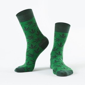 Tmavě zelené dámské ponožky s listy