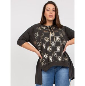 Khaki asymetrická halenka plus size velikosti s potiskem