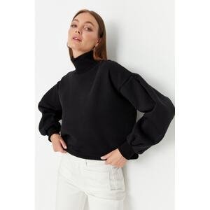 Trendyol Black Turtleneck Balloon Sleeve Crop Thick Fleece Inside Knitted Sweatshirt