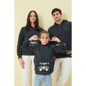 Trendyol Anthracite Boys' Pocket Detailed Hoodie, Printed Knitted Sweatshirt