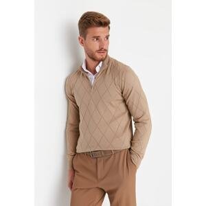 Trendyol Camel Men Slim Fit Half Turtleneck Zipper Collar Smart Knitwear Sweater