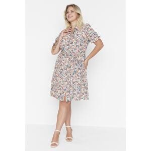 Trendyol Curve Multicolored Floral Pattern Woven Viscose Shirt Dress